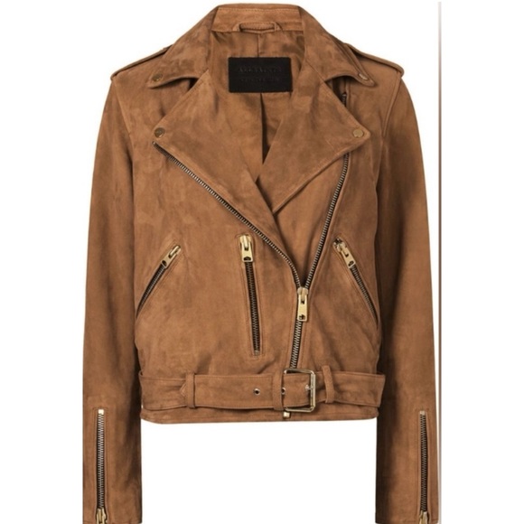 AllSaints Balfern suede moto leather jacket brown NWT - Picture 1 of 9